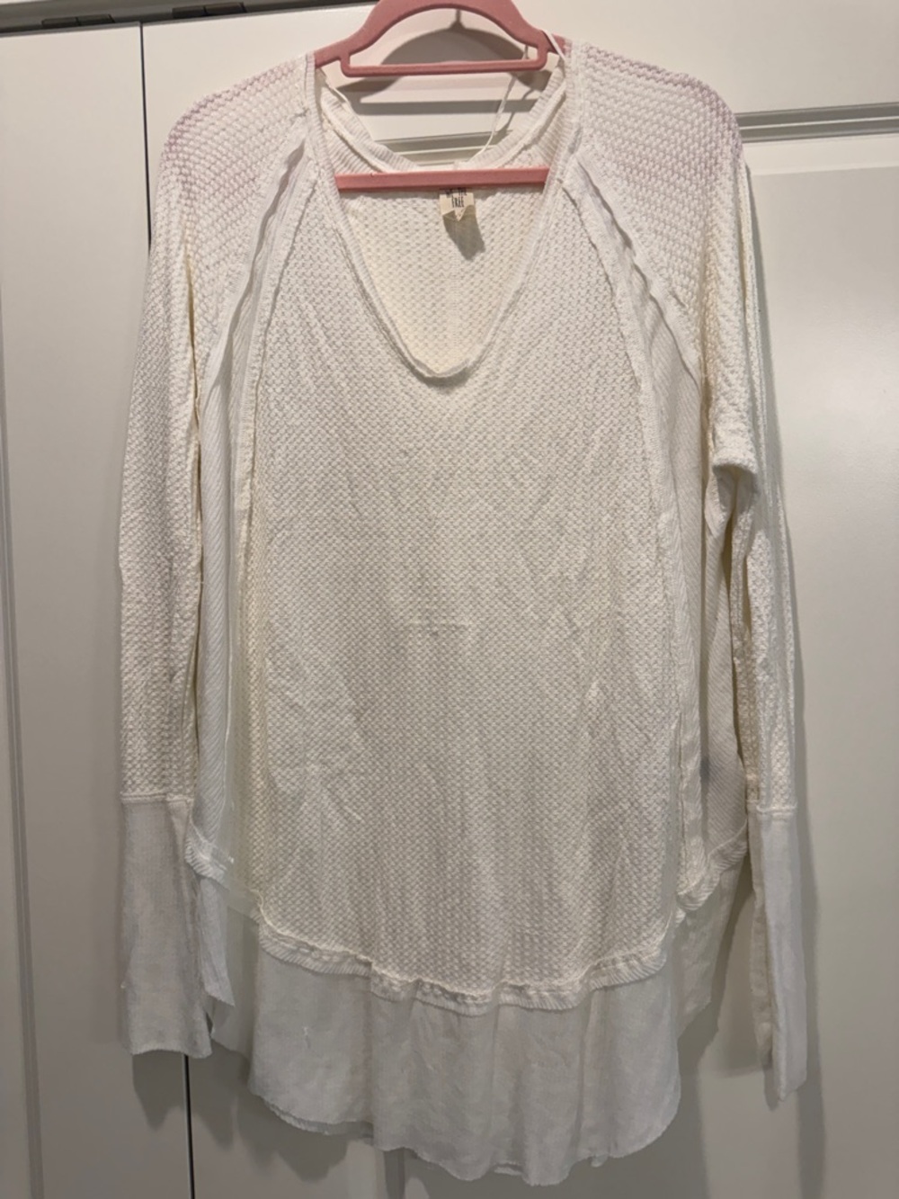 We The Free Cream Long Sleeve Waffle Knit Top